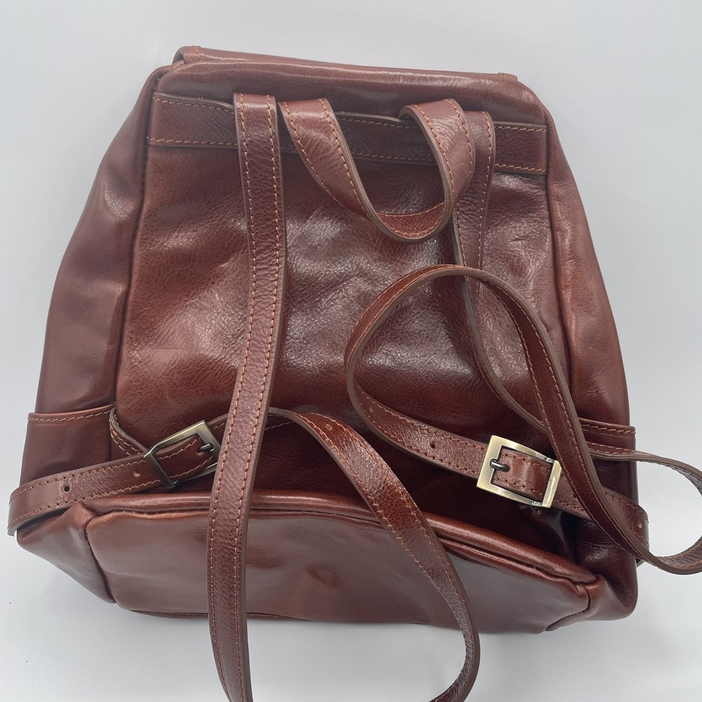 Vera Pelle Backpack Womens Dark Brown Genuine Leather Adjustable Shoulder Strap - Picture 5 of 16